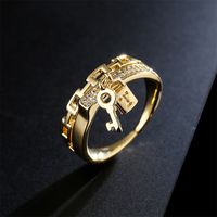 Fashion Copper Plated 18k Gold Chain Key Lock Geometric Open Ring Female main image 3