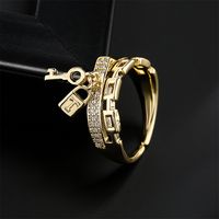 Fashion Copper Plated 18k Gold Chain Key Lock Geometric Open Ring Female main image 4
