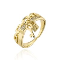 Fashion Copper Plated 18k Gold Chain Key Lock Geometric Open Ring Female main image 6