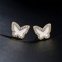 Pink White Blue Three-color Oil Drop Copper Plated 18k Gold Cute Butterfly Stud Earrings main image 4