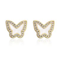 Pink White Blue Three-color Oil Drop Copper Plated 18k Gold Cute Butterfly Stud Earrings main image 6