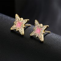 Simple Oil Drop Geometric Copper Plated 18k Gold Zircon Stud Earrings Female main image 4