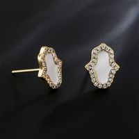 Fashion Oil-dropping Palm Copper-plated 18k Gold Micro-inlaid Zircon Stud Copper Earrings main image 2