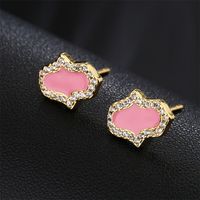 Fashion Oil-dropping Palm Copper-plated 18k Gold Micro-inlaid Zircon Stud Copper Earrings main image 4