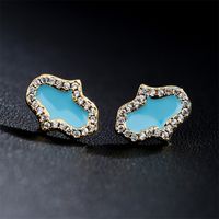 Fashion Oil-dropping Palm Copper-plated 18k Gold Micro-inlaid Zircon Stud Copper Earrings main image 5