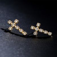 Fashion Copper 18k Gold Three-dimensional Cross Zircon Earrings Female New Stud main image 5
