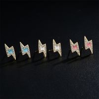 Fashion Oil Drop Copper Plated 18k Gold Micro-set Zircon Lightning Stud Earrings Female New main image 3