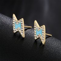 Fashion Oil Drop Copper Plated 18k Gold Micro-set Zircon Lightning Stud Earrings Female New main image 4