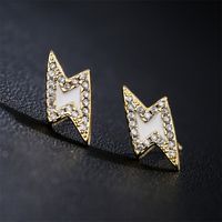 Fashion Oil Drop Copper Plated 18k Gold Micro-set Zircon Lightning Stud Earrings Female New main image 5
