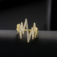 Fashion Copper Micro-encrusted Zircon Jewelry Electrocardiogram Open Ring main image 3