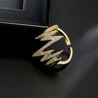 Fashion Copper Micro-encrusted Zircon Jewelry Electrocardiogram Open Ring main image 4
