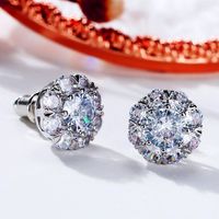 Nouveaux Boucles D'oreilles Exquises Pleines De Diamants Fleur Zircon Cuivre Creative Femme main image 1