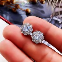 New Exquisite Full Diamond Flower Zircon Stud Earrings Copper Creative Female main image 3