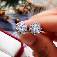 New Exquisite Full Diamond Flower Zircon Stud Earrings Copper Creative Female main image 4