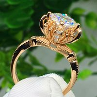 New Ladies Flower Ring Copper Gold-plated Inlaid Zircon Engagement Ring main image 1
