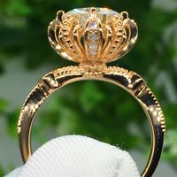 New Ladies Flower Ring Copper Gold-plated Inlaid Zircon Engagement Ring main image 3