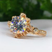 New Ladies Flower Ring Copper Gold-plated Inlaid Zircon Engagement Ring main image 4