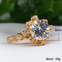 New Ladies Flower Ring Copper Gold-plated Inlaid Zircon Engagement Ring main image 6