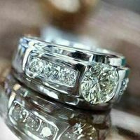 Fashion Engagement Ladies Full Diamond Inlaid Zircon Platinum Plated Copper Ring main image 5
