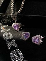 Fashion Creative Purple Gem Heart-shaped Alloy Earrings Necklace main image 1