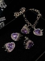 Fashion Creative Purple Gem Heart-shaped Alloy Earrings Necklace main image 4