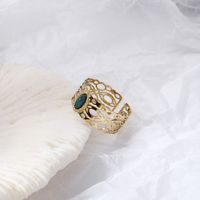 Fashion Stainless Steel 14k Gold Plated Hollow Turquoise Inlaid Ring sku image 1