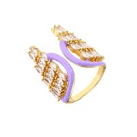 Copper Micro Set Zircon Color Drip Ring Christmas Tree Open Wing Ring sku image 3