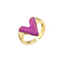 Fashion 18k Gold-plated V Letter Glossy Oil Drop Open Copper Ring sku image 4