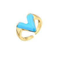 Fashion 18k Gold-plated V Letter Glossy Oil Drop Open Copper Ring sku image 5