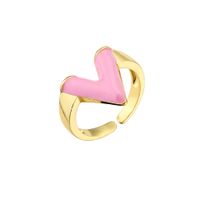 Fashion 18k Gold-plated V Letter Glossy Oil Drop Open Copper Ring sku image 8