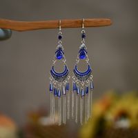 Fashion Traditional Tassel Women's Long Ethnic Crystal Chain Alloy Earrings sku image 4