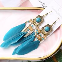 Fashion Retro Tassel Long Feather Earrings Female Beads Fashion Jewelry sku image 4