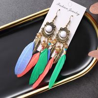 Fashion Retro Tassel Long Feather Earrings Female Beads Fashion Jewelry sku image 7