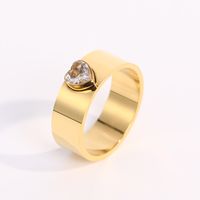 Fashion Heart Inlaid Zircon Stainless Steel Real Gold 18k Joint Ring sku image 1