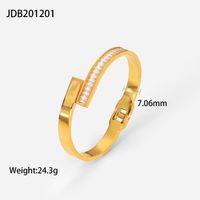Fashion Simple Open Bracelet 18k Gold Stainless Steel Inlaid Zircon sku image 1