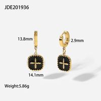 14k Gold Plated Stainless Steel Black Oil Drop Square Brand Cross Earrings sku image 1