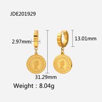 18k Gold Plated Stainless Steel Beauty Head Round Pendant Earrings sku image 1