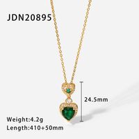 Fashion Green Heart-shaped White Zirconium Trim Pendant Stainless Steel Necklace sku image 1