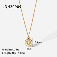 Fashion Oval Hollow Gemini Inlaid Zirconium 18k Gold Stainless Steel Necklace sku image 1