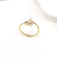 Retro Smile Heart Open Ring Female Simple Pearl Zircon Copper Ring sku image 1