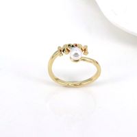 Retro Smile Heart Open Ring Female Simple Pearl Zircon Copper Ring sku image 2
