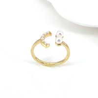 Retro Smile Heart Open Ring Female Simple Pearl Zircon Copper Ring sku image 3
