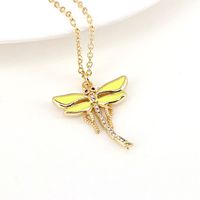 Vintage Dragonfly Pendant Simple Insect Color Oil Drop Copper Necklace sku image 1