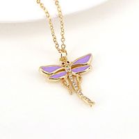 Vintage Dragonfly Pendant Simple Insect Color Oil Drop Copper Necklace sku image 2