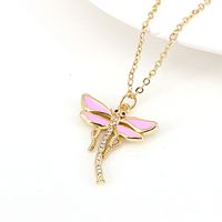 Vintage Dragonfly Pendant Simple Insect Color Oil Drop Copper Necklace sku image 4