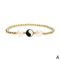 New Tai Chi Yin And Yang Dripping Oil Copper Bracelet Handmade Beaded Pearl Jewelry sku image 1
