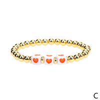 Retro Geometric Heart Shaped Drip Oil Gold Bead Copper Gold-plated Elastic Bracelet sku image 3