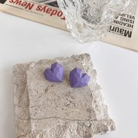 Changchun Flower Basket Purple Multi-faceted Heart Shaped Square Stud Alloy Earrings sku image 1