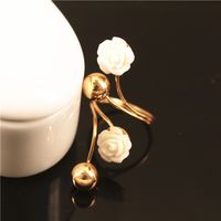 Rose Flower Ring Fashion Gold Bean Ceramic Flower Spring Alloy Ring sku image 1