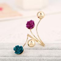 Rose Flower Ring Fashion Gold Bean Ceramic Flower Spring Alloy Ring sku image 2